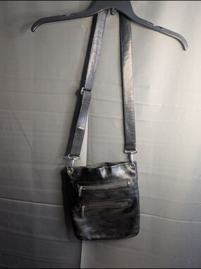 Black Leather Crossbody Bag with Double Zip Pockets